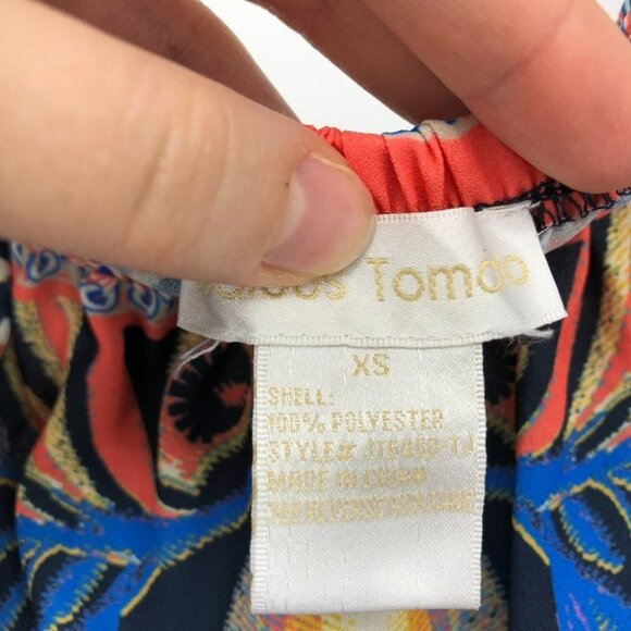 Jealous Tomato navy coral boho printed off shoulder blouse XS - Picture 4 of 11